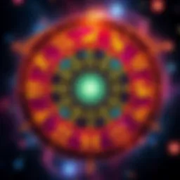 A colorful illustration showing the twelve zodiac symbols arranged in a circle with a cosmic background, representing the Big Three signs in astrology.