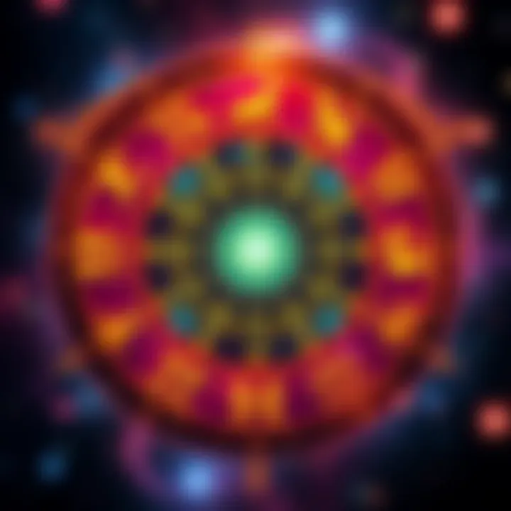 A colorful illustration showing the twelve zodiac symbols arranged in a circle with a cosmic background, representing the Big Three signs in astrology.