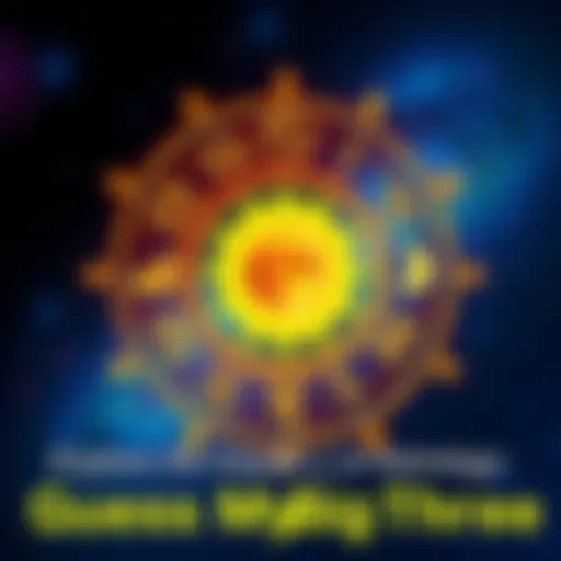 A colorful representation of the sun, moon, and rising signs in astrology with zodiac symbols and starry background