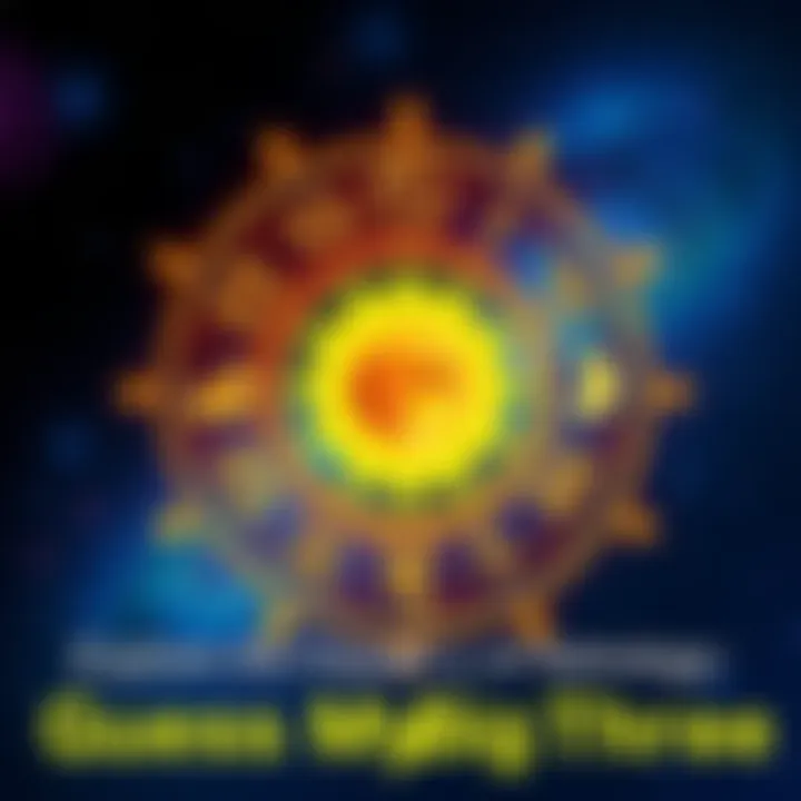 A colorful representation of the sun, moon, and rising signs in astrology with zodiac symbols and starry background
