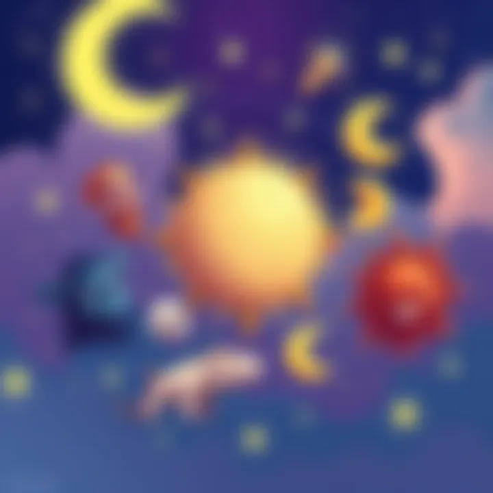 A playful illustration of sun, moon, and rising astrology signs with humorous meme elements around them