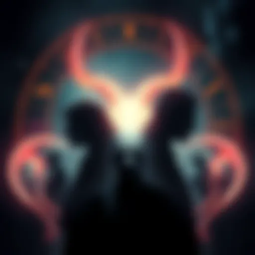 An artistic depiction of Scorpio, Taurus, and Capricorn symbols surrounded by shadowy figures, representing strong, mafia-like personalities.