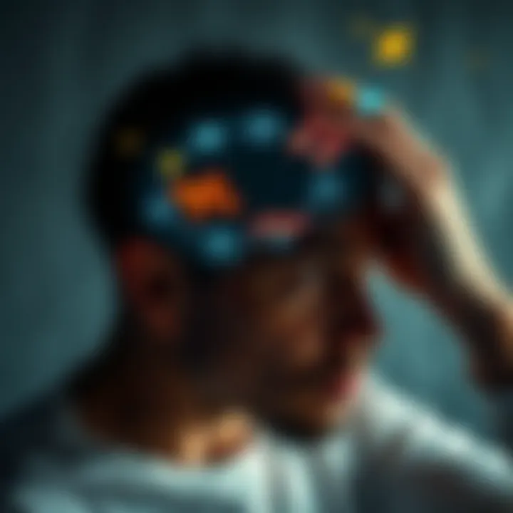 A person looking at astrological symbols while holding their head, symbolizing the impact of astrology on mental strength.