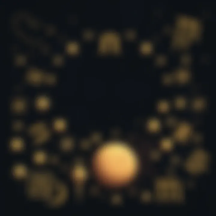 Astrology Symbols with Dark Background A collection of astrology symbols like stars, planets, and zodiac signs against a dark, starry background, conveying a sense of negativity and struggle in astrology.
