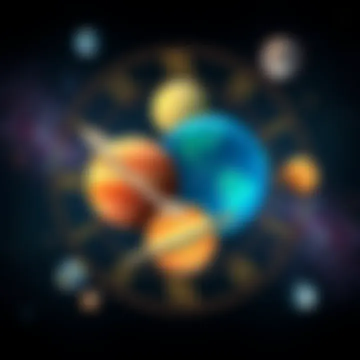 An illustration showing zodiac symbols for air and earth signs with a starry background, representing singleton planets in astrology.