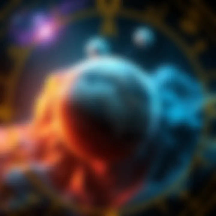 Astrology symbols with a focus on Pluto and the 5th house, representing creativity and personal growth.