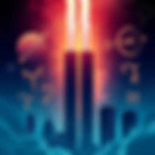 Illustration showing astrology symbols like Pluto and Sagittarius alongside an outline of the Twin Towers, reflecting the connection to 9/11