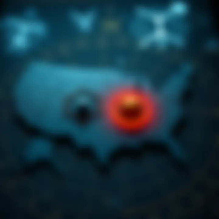 An astrological chart overlaying a map of the United States, showing Mercury and Neptune symbols indicating their astrological influence.