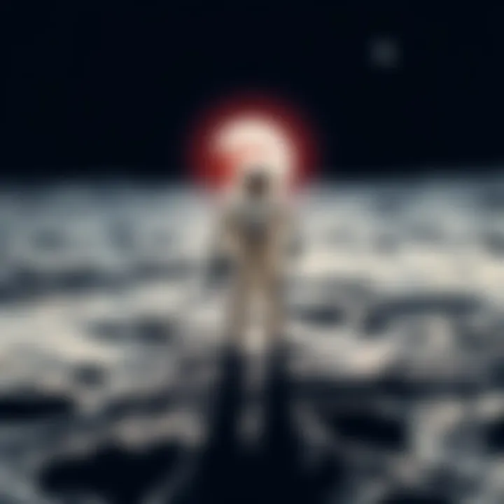 An astronaut standing on the lunar surface with Earth visible in the background