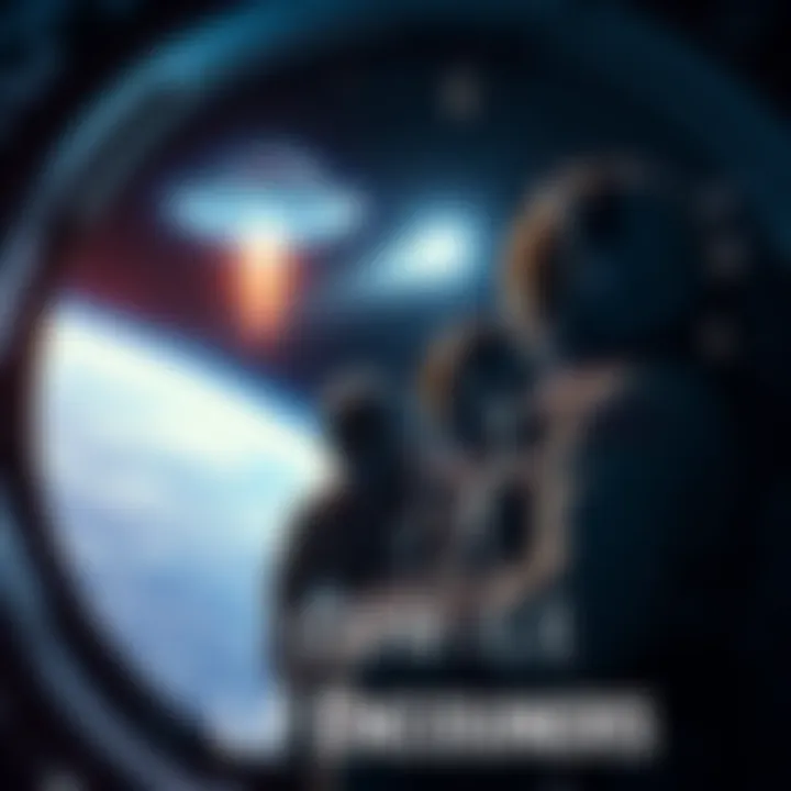 Astronauts in a spacecraft looking at a bright unidentified flying object in the distance