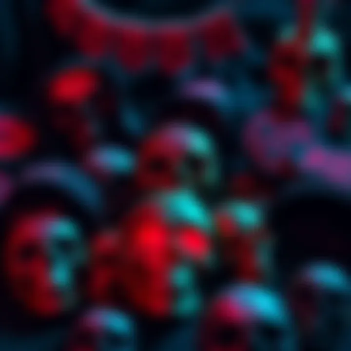 A collection of Astroworld Festival merchandise featuring skulls and eye symbols, showcasing unsettling themes.