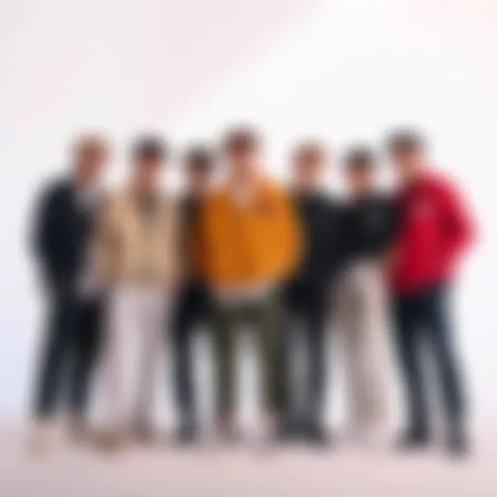 ATEEZ members standing together, showcasing their unique styles and positions within the group, reflecting their dynamics and teamwork.