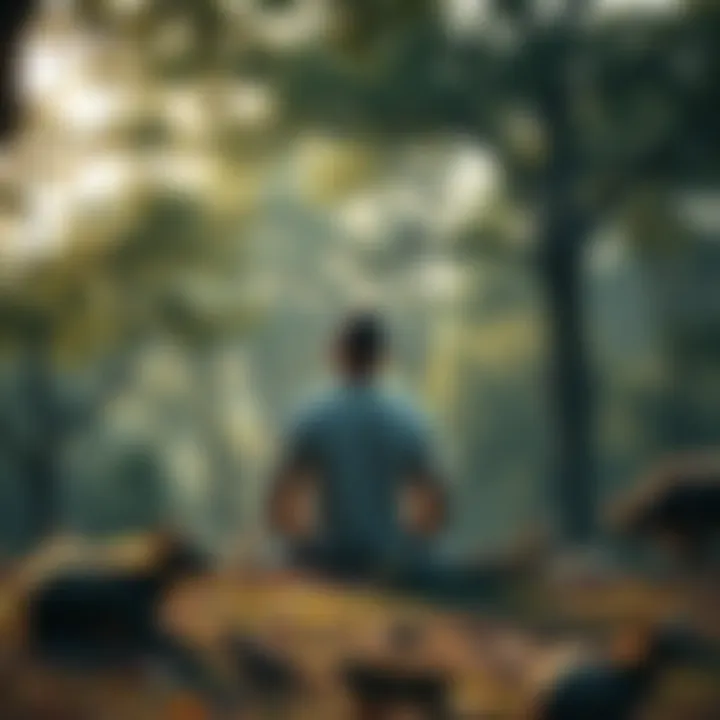 Atheist embracing animism A person meditating in nature surrounded by trees and animals, reflecting on their beliefs