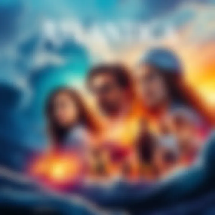 A vibrant poster featuring scenes from the Atlantica documentary with ocean visuals and engaging characters.