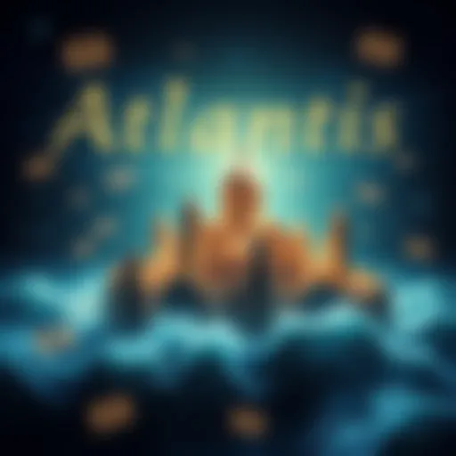 A graphic depicting a mysterious underwater city with email symbols and waves, representing connections between Atlantis and Jeffrey Epstein's emails.