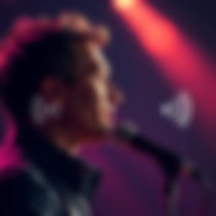 A person speaking into a microphone with sound waves illustrated around them, showing clear and strong affirmations being projected.