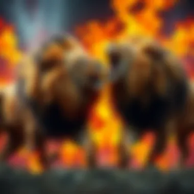 A fiery scene depicting two lions representing August and July Leos in a dramatic showdown, showcasing their fierce personalities and rivalry, set against a colorful background.