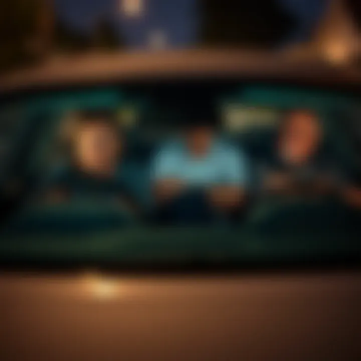 Aunt Diane's car parked with her family inside, showing expressions of concern and denial about her driving choices.