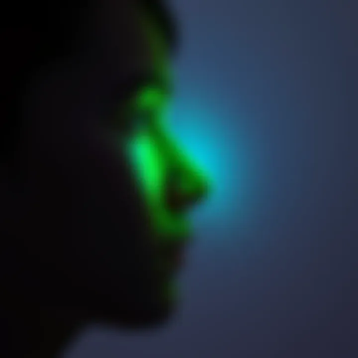 Person focusing on aura color A person with a thoughtful expression gazing at a light background, contemplating their aura color.