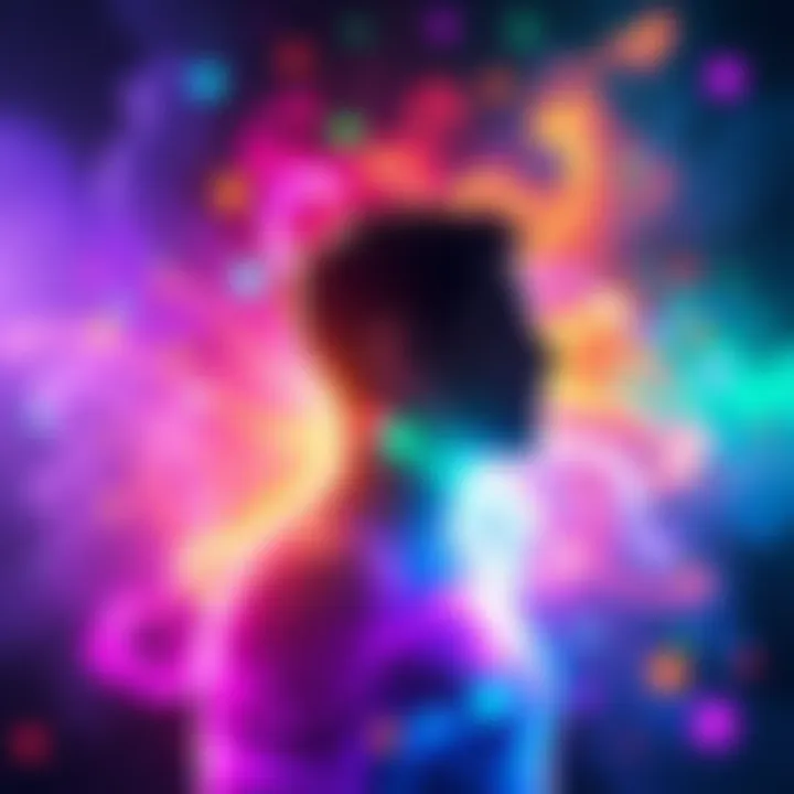 A colorful representation of auras surrounding a human silhouette, illustrating different energies and their impact on reality.