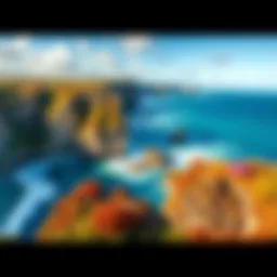 Australia's Coastal View A panoramic view of Australia's coastline featuring cliffs, ocean waves, and vibrant vegetation.