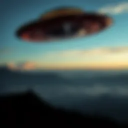 A flying saucer in the sky above Austria with a shadowy figure visible inside, suggesting the presence of a pilot.