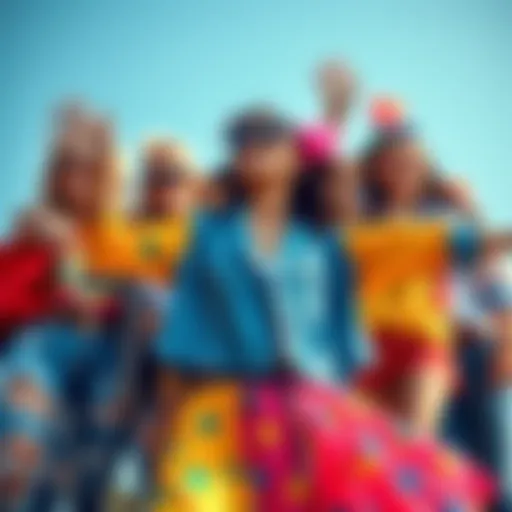 A person confidently expressing themselves in a colorful outfit, surrounded by supportive friends, showcasing joy and individuality.