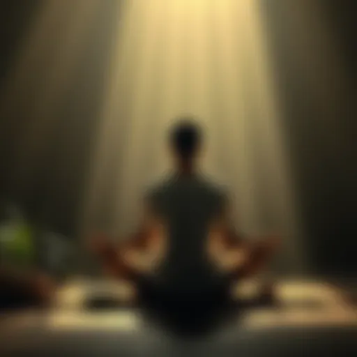 A person sitting cross-legged in meditation, surrounded by glowing light, illustrating genuine spiritual thought. Natural elements like plants and gentle light create a peaceful atmosphere.