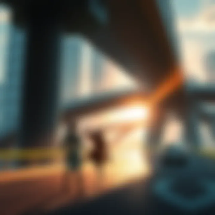 A scene showing Katara and Sokka awakening Aang under a city bridge with modern elements in the background