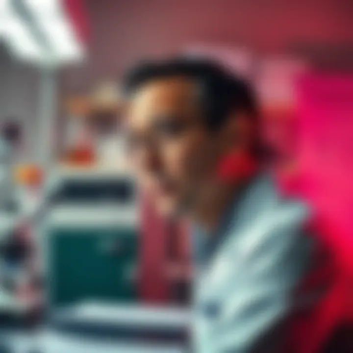 Avi Loeb working in a laboratory, surrounded by scientific equipment and papers, looking thoughtful