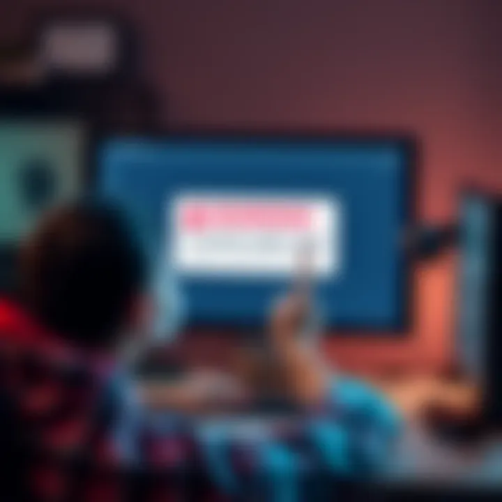 A computer screen displaying a warning about psychic reader scams in online forums, with a person looking concerned while reading the message.