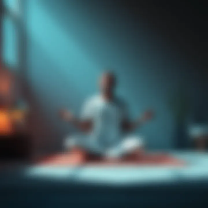 A person sitting cross-legged in a serene setting, practicing awake shifting techniques with soft lighting and a calming atmosphere.