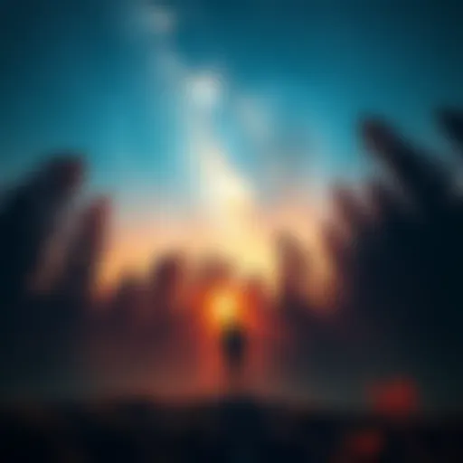 A person standing at the edge of a forest, looking up at a star-filled sky, symbolizing a journey into deeper understanding.
