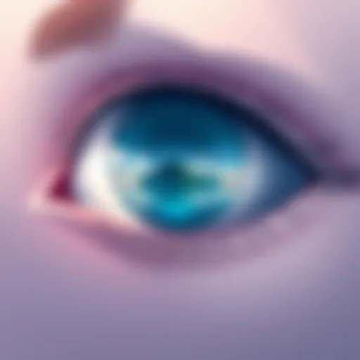An illustration showing a calm eye with a dreamy landscape reflected in it, symbolizing awareness and the dreaming process.
