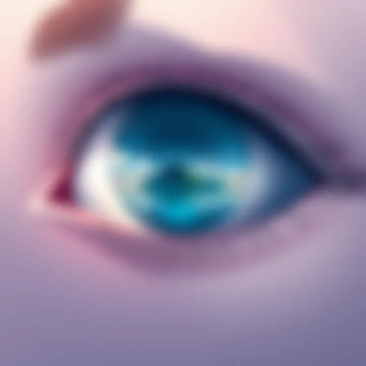 An illustration showing a calm eye with a dreamy landscape reflected in it, symbolizing awareness and the dreaming process.