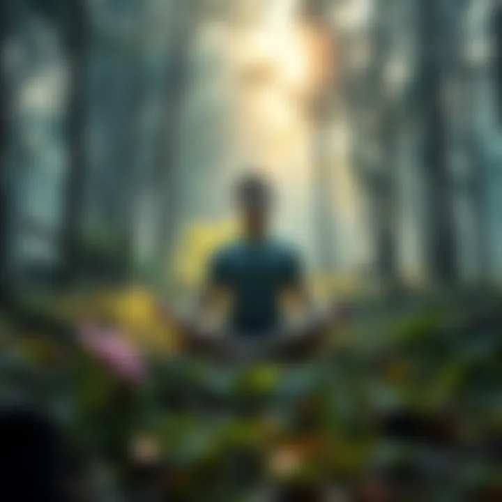 A person meditating in a serene forest, embodying a sense of awareness and consciousness in the moment.