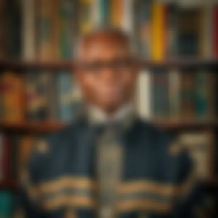 Awo Falokun Fatunmbi stands in front of a bookshelf filled with his books, showcasing his literary contributions and connection to Lucumi.