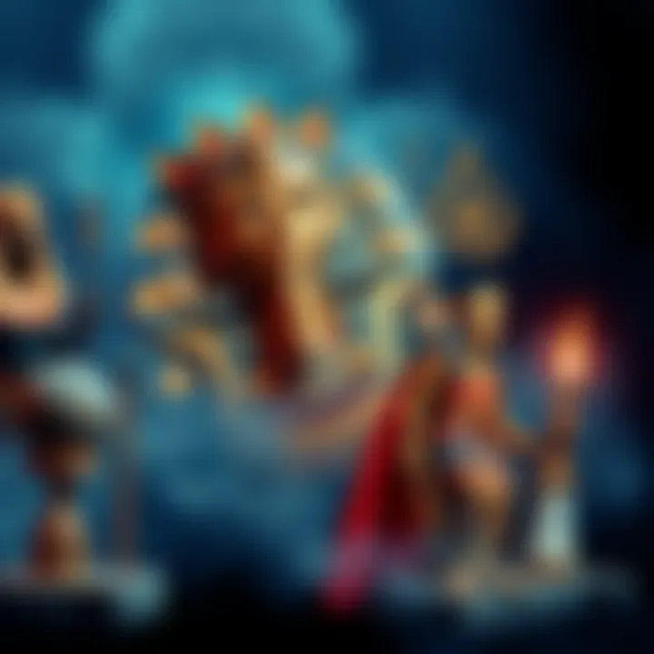 Artistic representations of Aztec and Egyptian gods with symbols of their cultures, set against a mystical background.