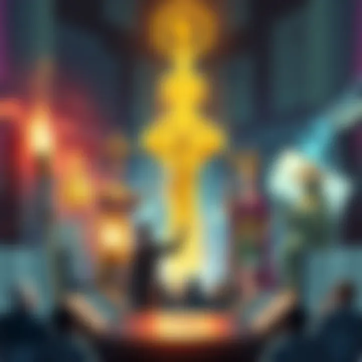 Illustration showing symbols related to Ba'al worship alongside modern religious symbols, with a backdrop of documents representing the Epstein files.