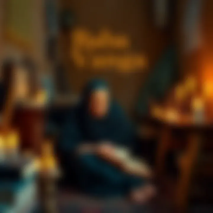 A blind woman sitting in a modest room surrounded by candles and books, looking contemplative as she speaks.