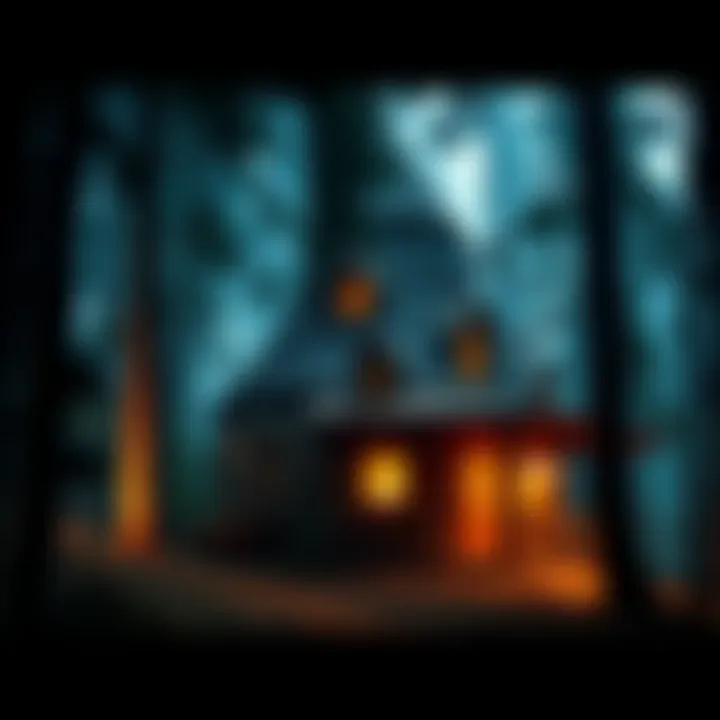 Baba Yaga's Forest Cabin A mystical forest cabin surrounded by trees, representing Baba Yaga's home in folklore.