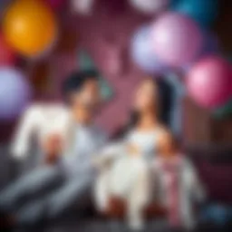 A joyful couple celebrating the news of their baby boy's arrival, surrounded by baby clothes and balloons.