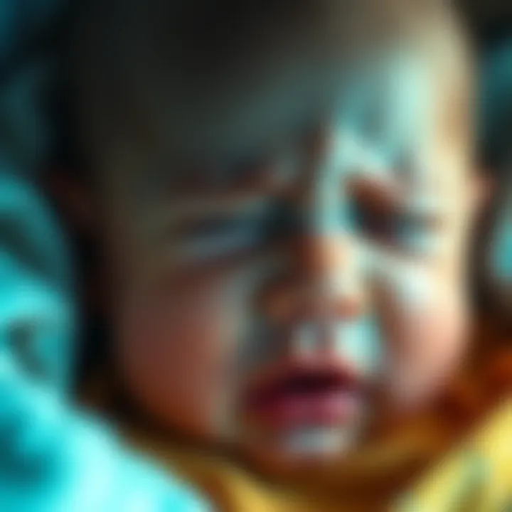 A close-up of a newborn baby crying with a concerned expression, highlighting their emotional response.