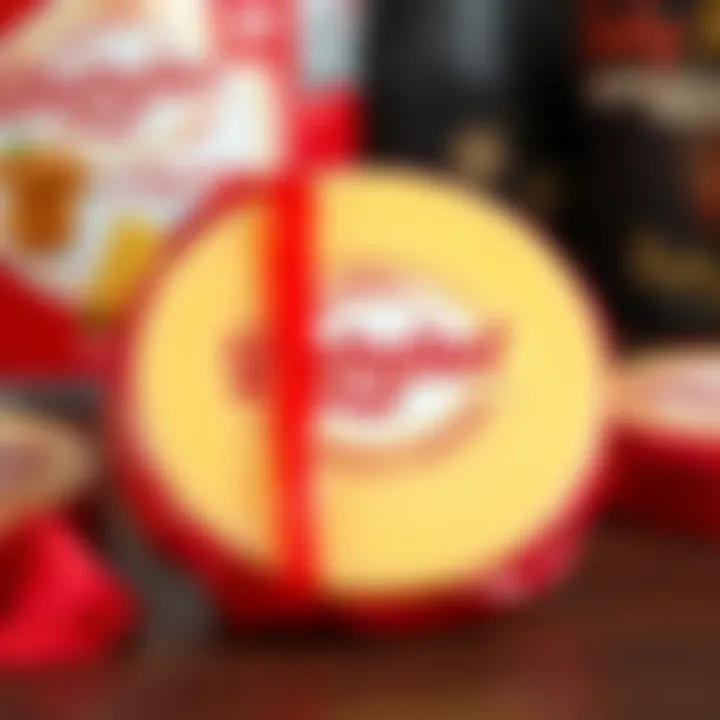 Babybel cheese packaging A round Babybel cheese wheel wrapped in red wax with the logo visible.