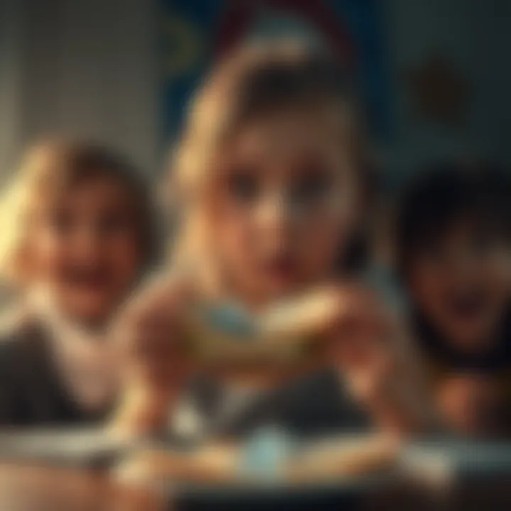 A young babysitter looks shocked holding a sandwich filled with glass pieces, while two eerie kids laugh in the background.