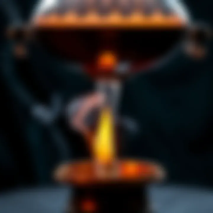 A close-up view of a backflow burner with smoke coming out from the bottom, showing the burning incense and flame