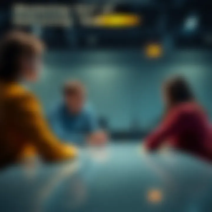 A person sitting across a table from a client, showing a concerned expression while discussing a difficult topic.