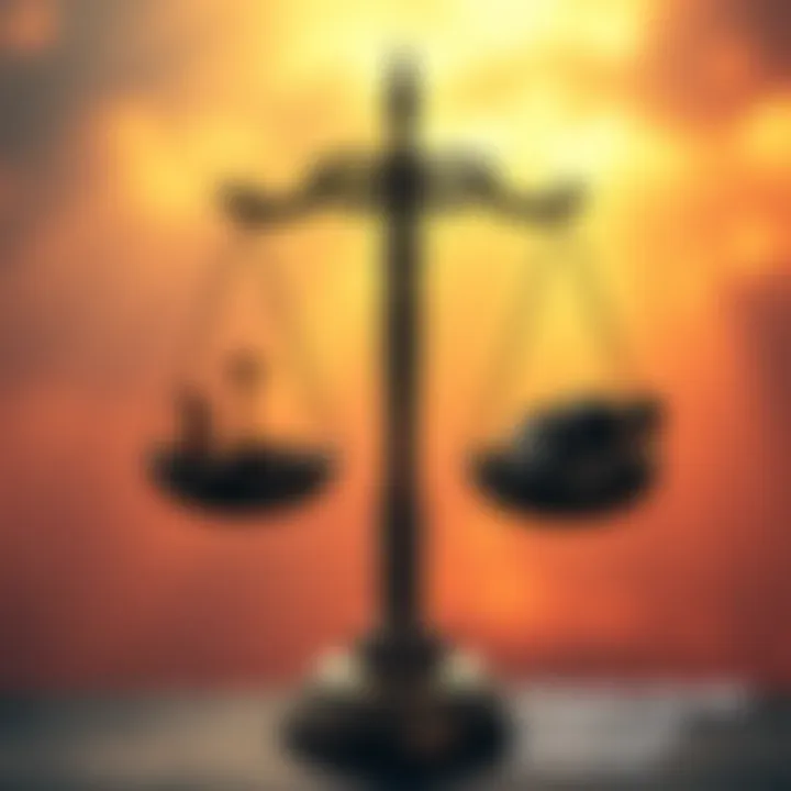 A scale balancing life and death A visual representation of a scale with one side showing a peaceful scene and the other side displaying a figure in distress, symbolizing the debate about justice after death.