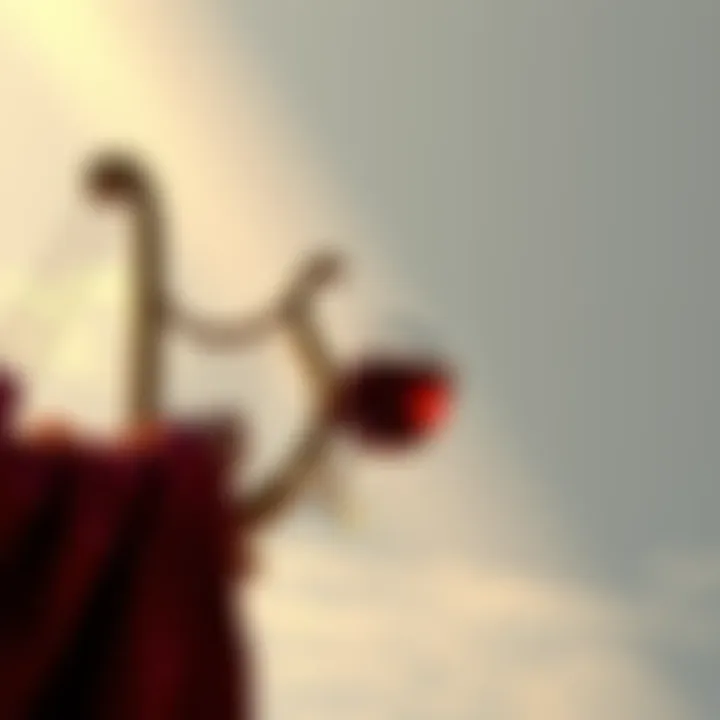 A serene scene with a person holding a lyre symbolizing Apollon and a wine cup representing Dionysus, reflecting a journey of spiritual balance