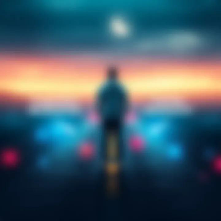 Balancing Imagination and Peptides A person standing at a crossroads, one path labeled 'Imagination' with bright colors and the other 'Peptides' with medical symbols, symbolizing choice in self-improvement.